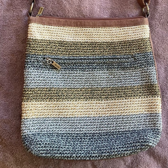 The Sak Lucia Crossbody Bag Crochet Purse, Blue & Tan - Picture 2 of 4